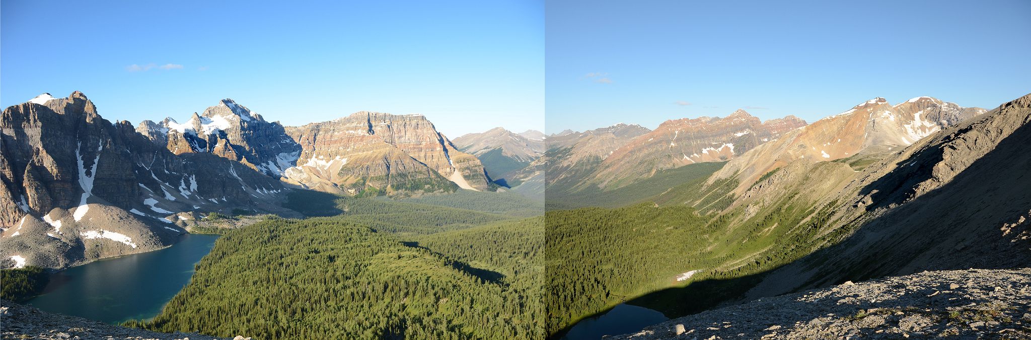 33 Sunburst Peak, The Marshall, Mount Watson, Mount Sam, Octopus Mountain, Indian Peak, Nestor Peak, Cerulean Lake, Lake Elizabeth Early Morning From the Nublet